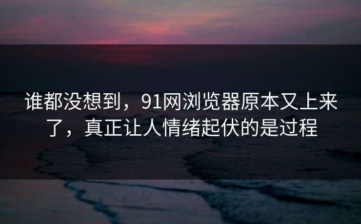 谁都没想到，91网浏览器原本又上来了，真正让人情绪起伏的是过程